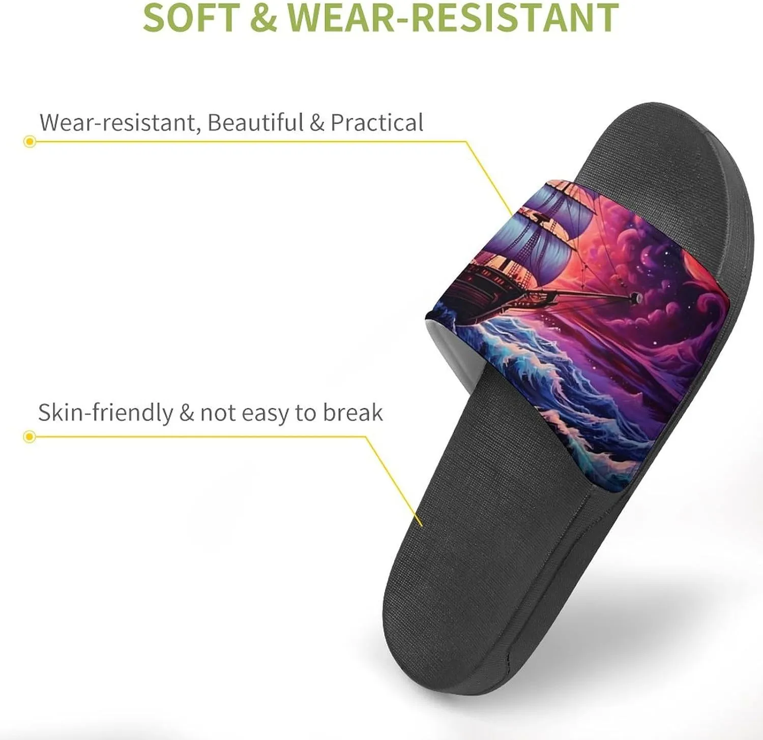 Neon Ocean Wave Boat Non Slip Slides Sandals for Women Men Quick Drying Shower Shoes for Bathroom Pool Beach