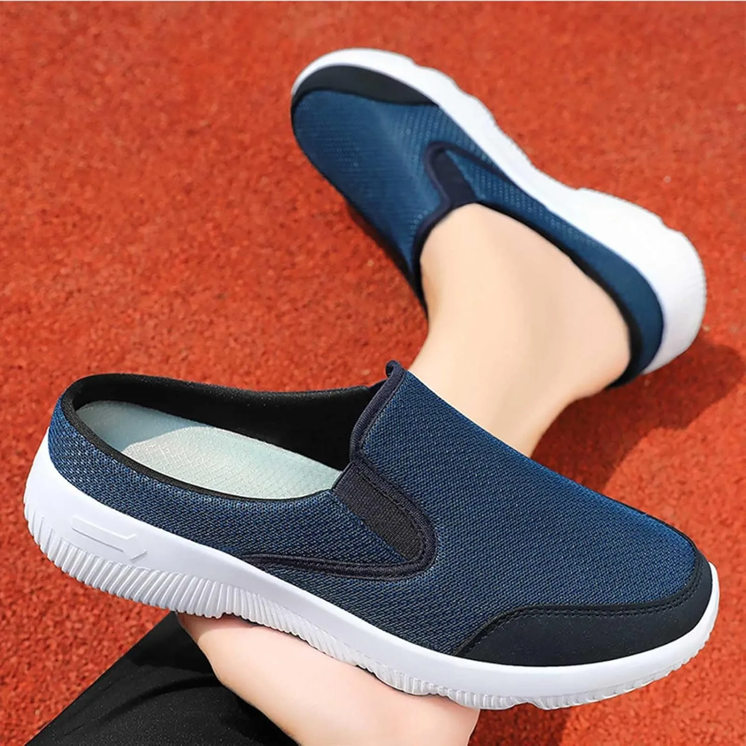Non Slip Work Sport Shoes for Men Breathable Elastic Fly Woven Mesh Sneaker Casual Soft Flat Soled Walking Shoes
