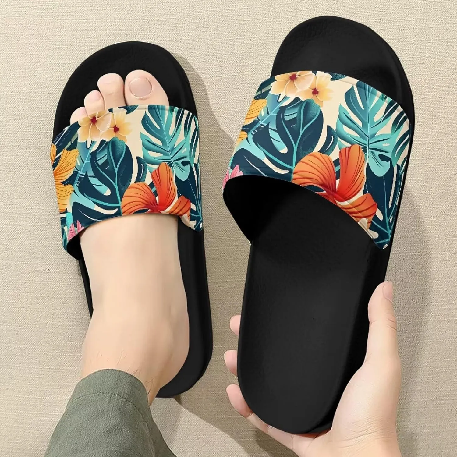 Novelty Animals Pattern Women's Slide Sandals, Casual Soft Sole Open Toe Non-Slip Single Band Slide Sandals