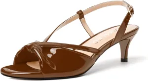 NUMALEO Womens Fashion Bridal Dress Buckle Patent Open Toe Slingback Kitten Low Heel Heeled Sandals 2 Inch