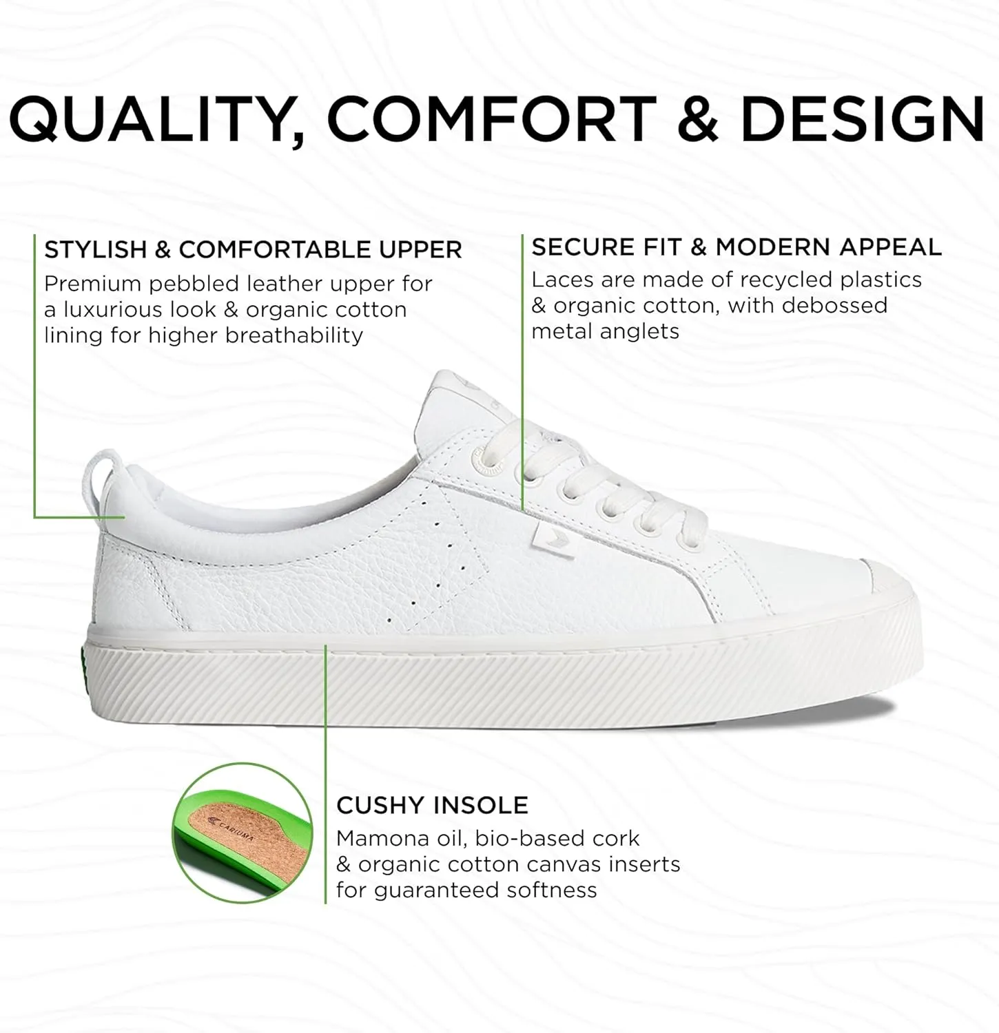 OCA Low Premium Leather Sneakers, Comfortable Shoes for Women, Lightweight & Sustainable, Versatile Casual Footwear with 100% Vegan Insoles, Rubber