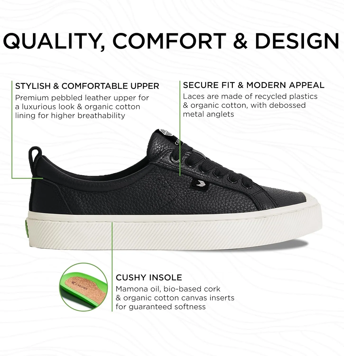 OCA Low Premium Leather Sneakers, Comfortable Shoes for Women, Lightweight & Sustainable, Versatile Casual Footwear with 100% Vegan Insoles, Rubber