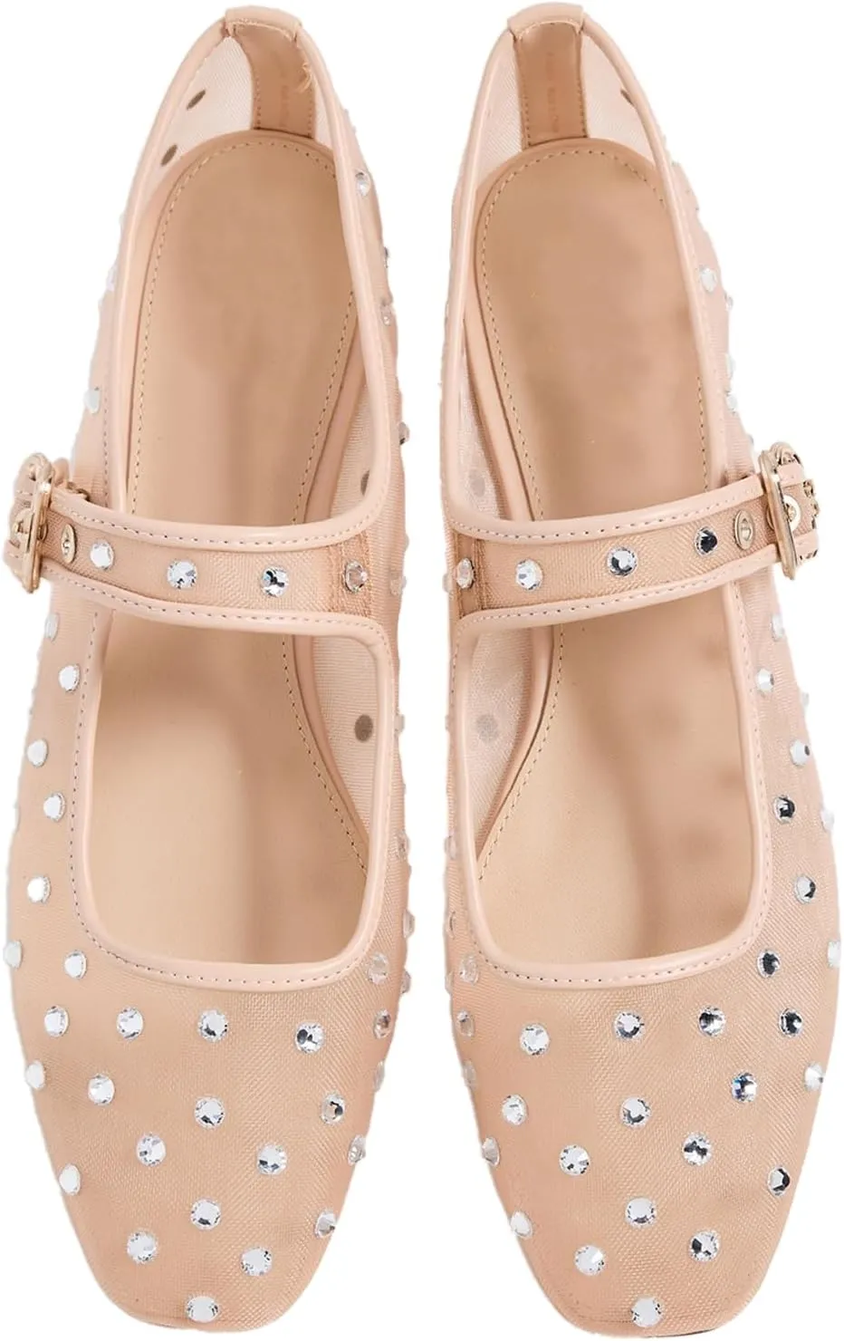 olomisa Rhinestones Ballet Flats for Women, Sparkly Mary Jane Flats Ballerina Square Toe Buckle Strap Shoes
