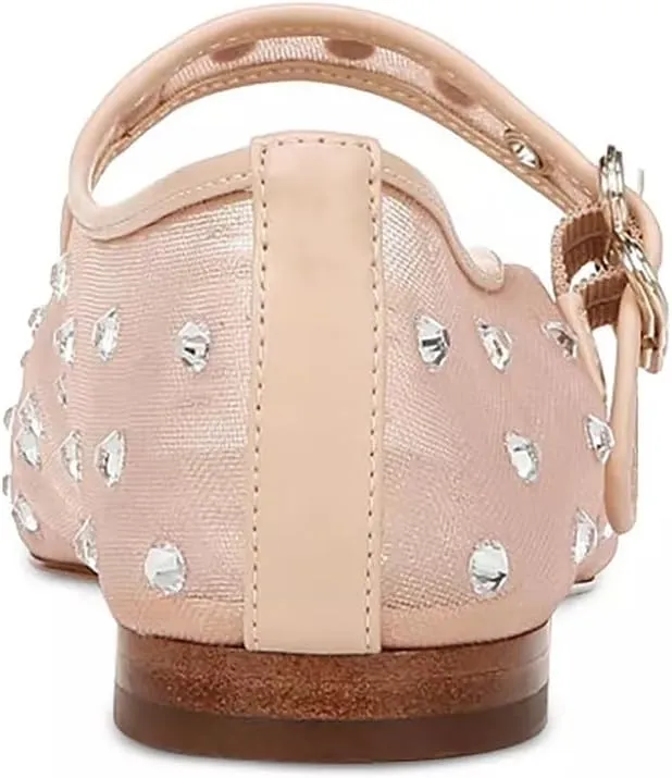 olomisa Rhinestones Ballet Flats for Women, Sparkly Mary Jane Flats Ballerina Square Toe Buckle Strap Shoes