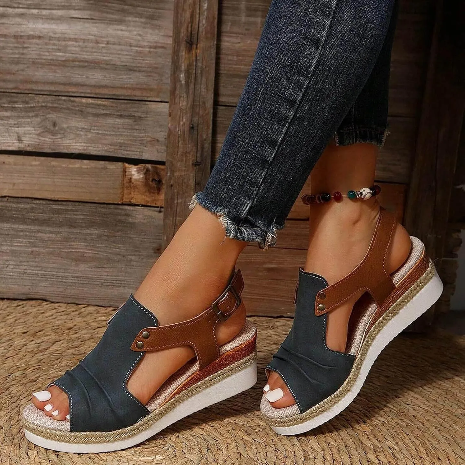 Orthopedic Wedge Sandals for Women 2025 Summer Dressy Open Toe Strap Platform Sandals Casual Strappy Slip on Sandals Summer Beach Outdoor Shoes