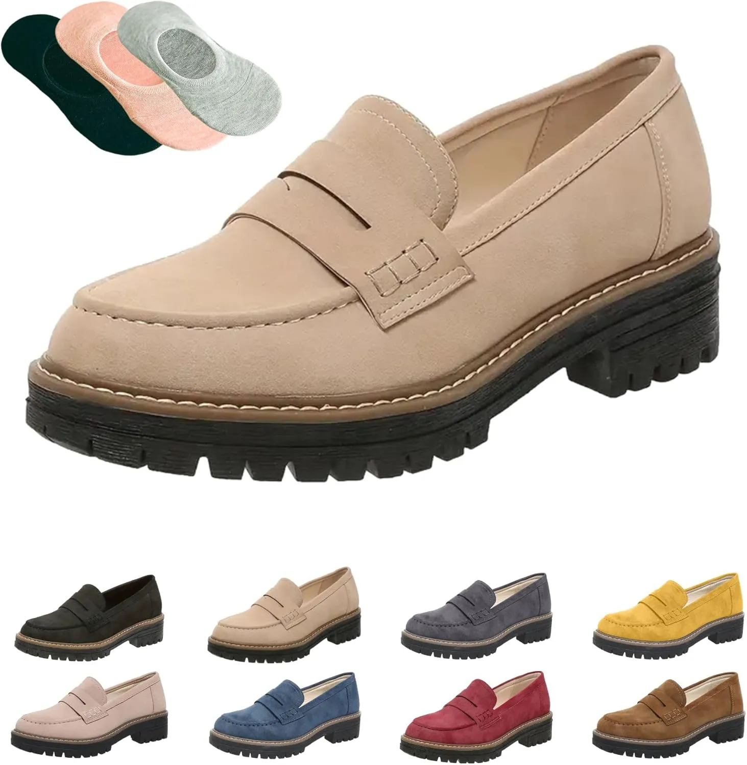 Orthoture-Orthopedic Platform Loafers for Women Suede Chunky Penny Loafer Comfortable Office Business Ortho Shoes