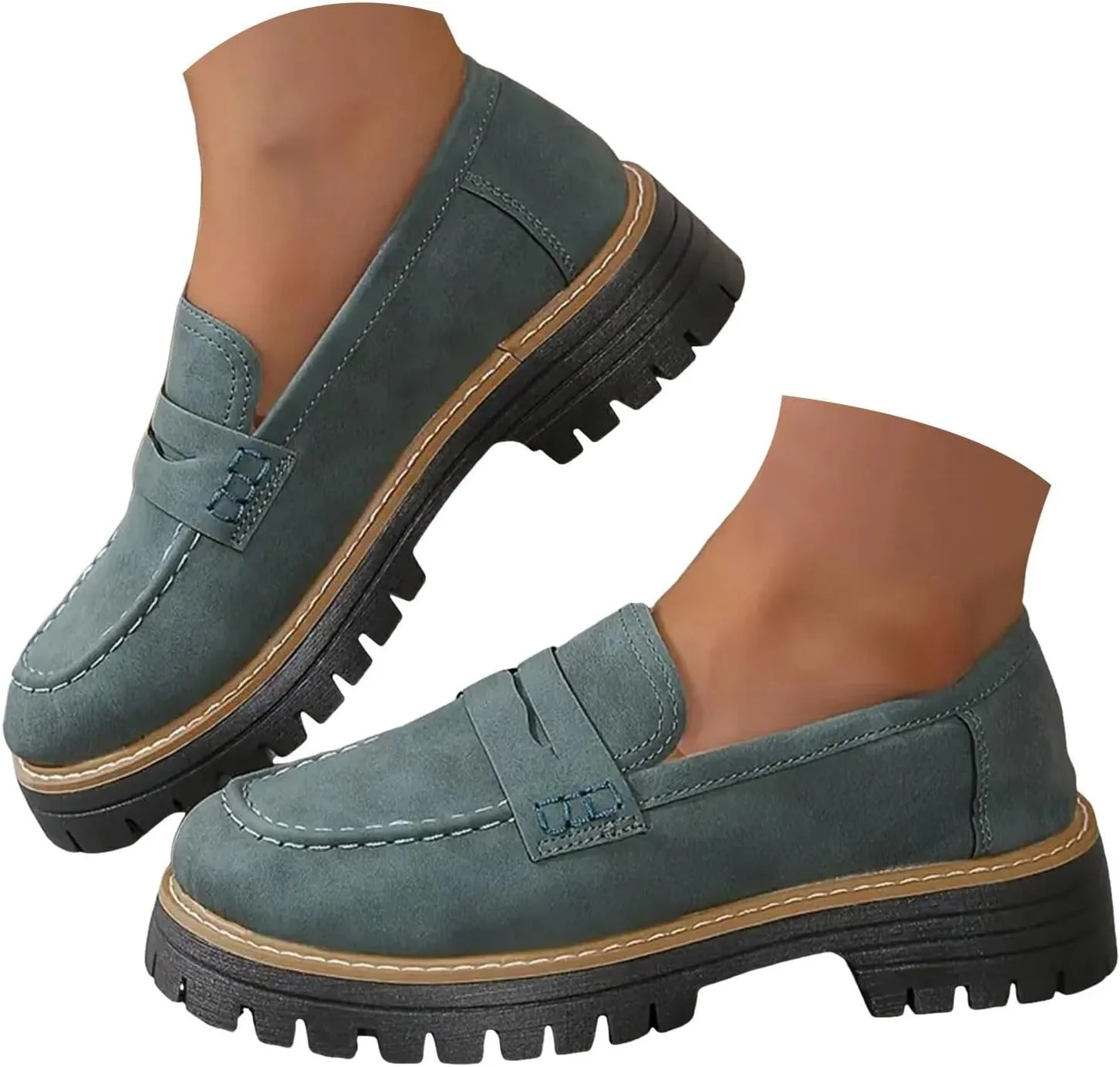 Orthoture-Orthopedic Platform Loafers Wide Toe Lightweight Casual Comfort Shoes Slip-On Chunky Low Heel Fashion Loafers