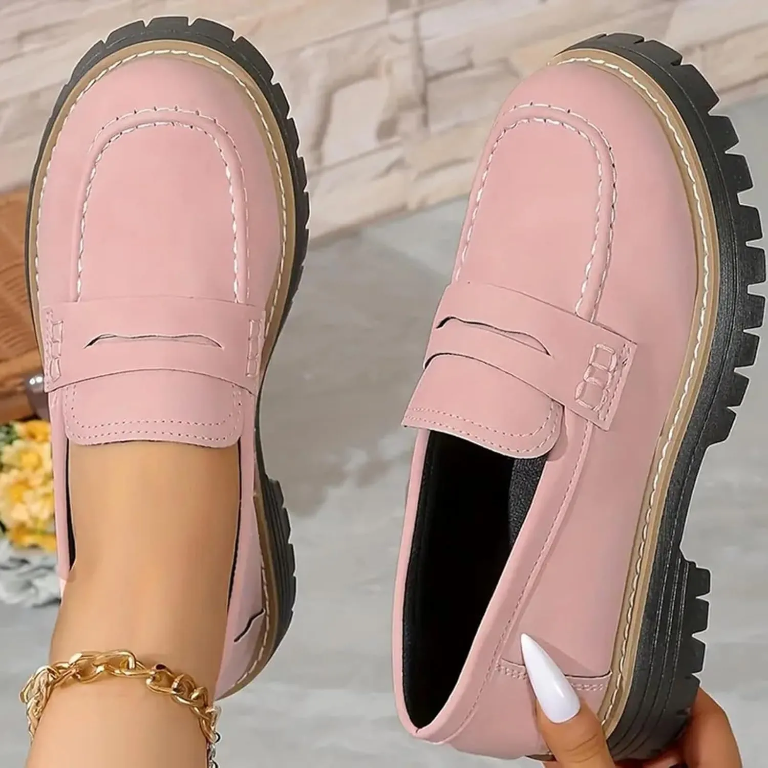 Orthoture Orthopedic Platform Loafers, Womens Round Retro Toe Comfortable Slip On Work Single Lug Sole Loafers