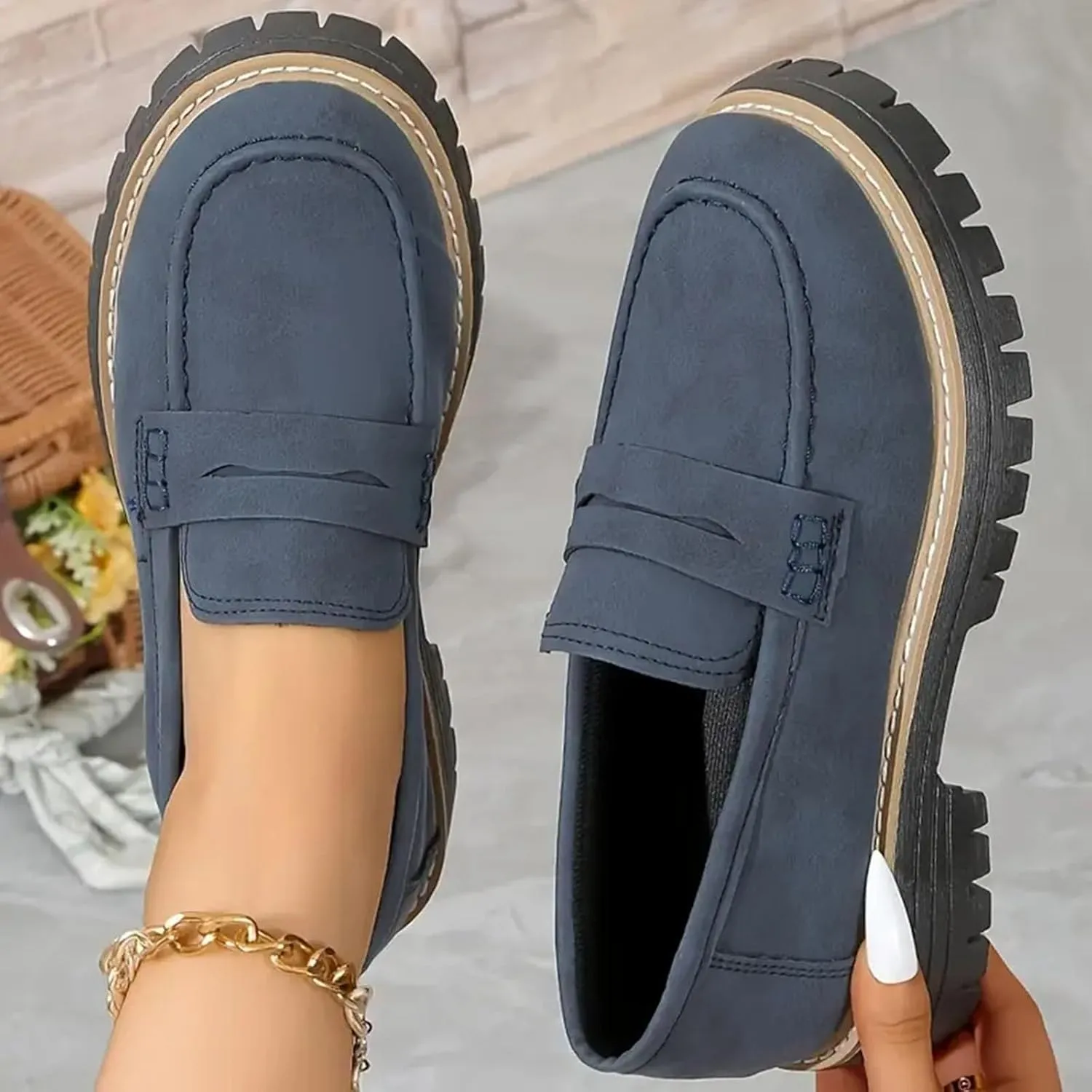 Orthoture Orthopedic Platform Loafers, Womens Round Retro Toe Comfortable Slip On Work Single Lug Sole Loafers