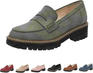 Orthoture Orthopedic Platform Loafers, Womens Round Retro Toe Comfortable Slip On Work Single Lug Sole Loafers