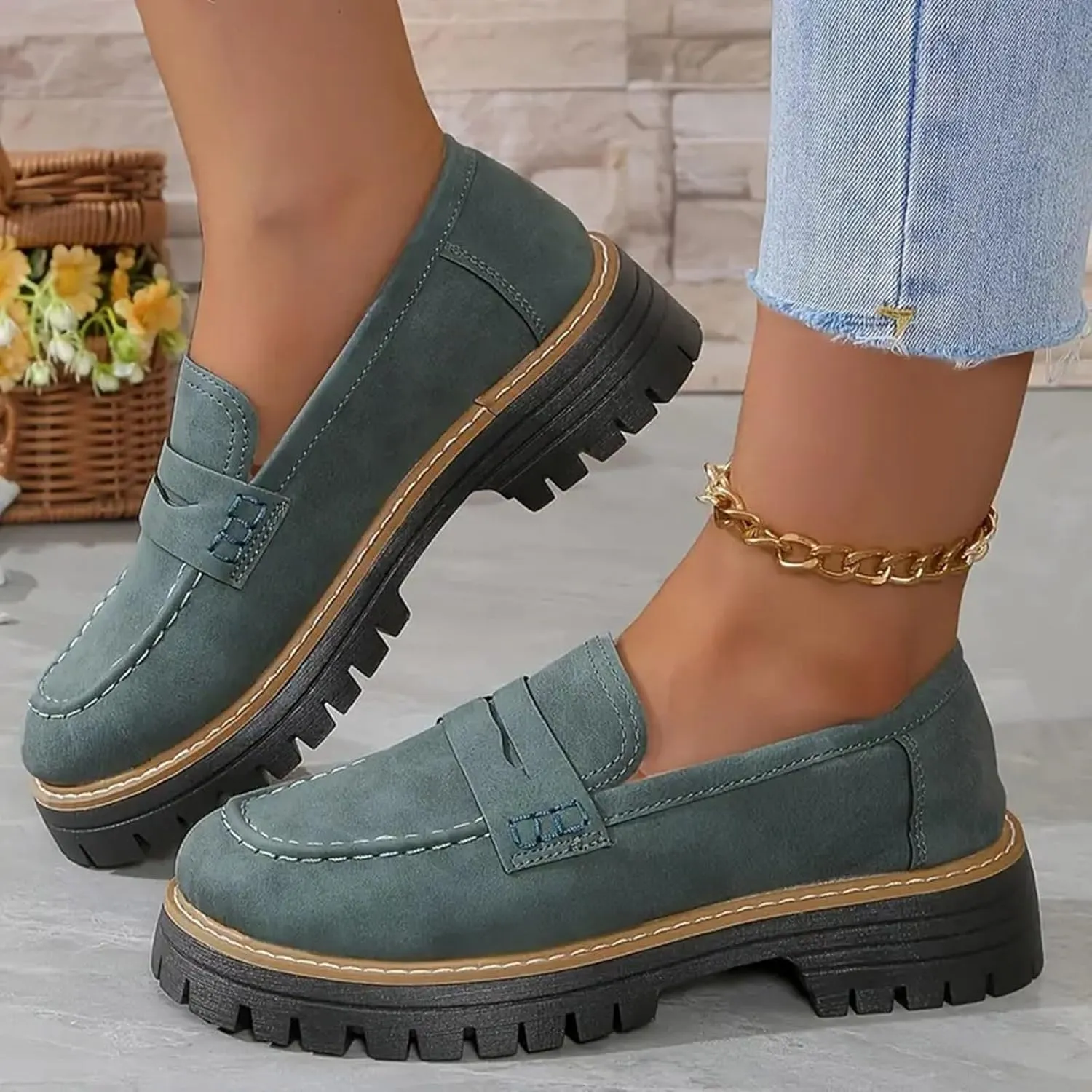 Orthoture Orthopedic Platform Loafers, Womens Round Retro Toe Comfortable Slip On Work Single Lug Sole Loafers