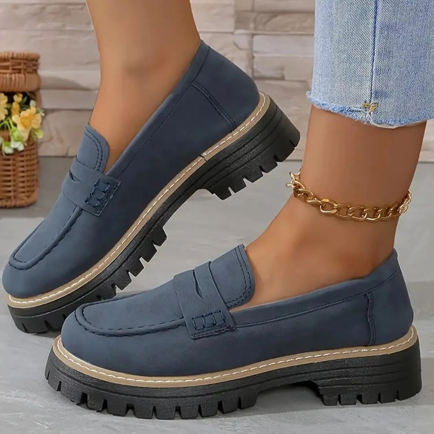 Orthoture Orthopedic Platform Loafers, Womens Round Retro Toe Comfortable Slip On Work Single Lug Sole Loafers