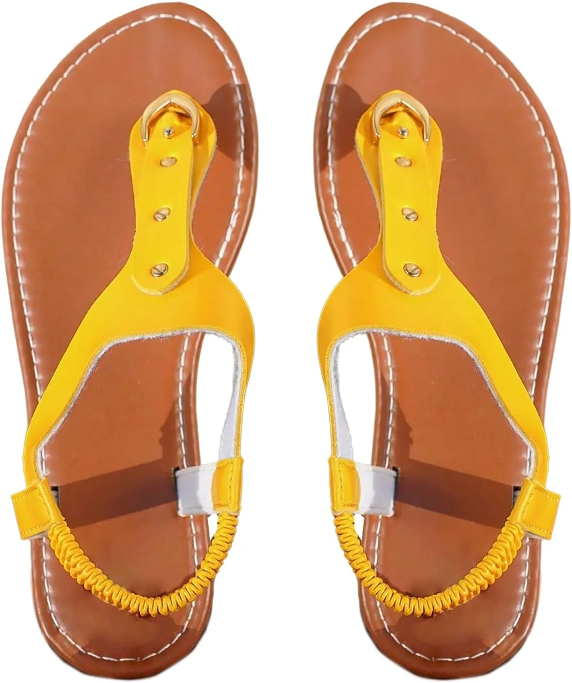 OYOANGLE Women's Toe Post Thong Sandals Open Toe Ankle Strap Dressy Flat Sandals