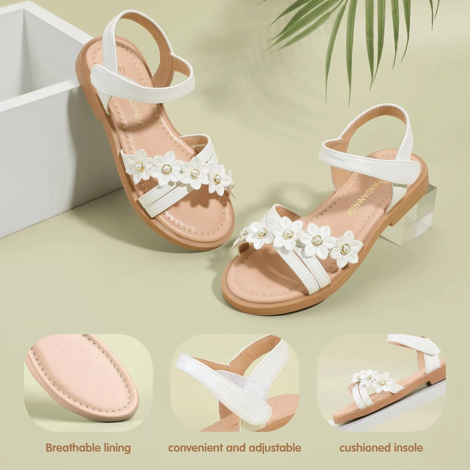 PANDANINJIA Girls Sandals Toddler Little Big Kids Kid Cute Open Toe Flats Dress Sandals Mona Summer Shoes