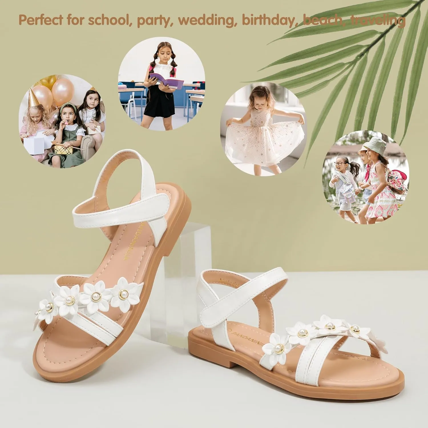 PANDANINJIA Girls Sandals Toddler Little Big Kids Kid Cute Open Toe Flats Dress Sandals Mona Summer Shoes