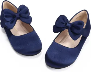 PANDANINJIA Toddler/Little Kid Girl's Angela Dress Mary Jane Ballet Flats Bow Flower Girl Wedding Party Ballerina Flat Shoes