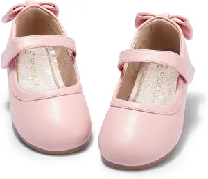 PANDANINJIA Toddler/Little Kid Girl's Angela Dress Mary Jane Ballet Flats Bow Flower Girl Wedding Party Ballerina Flat Shoes