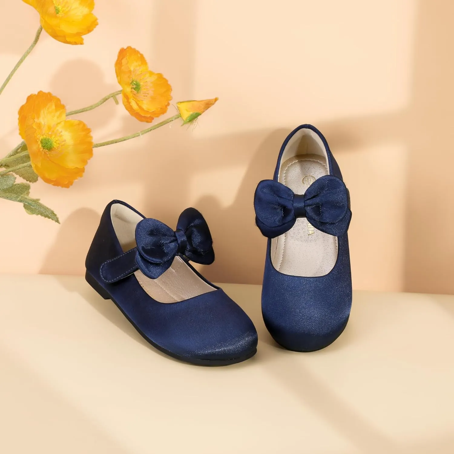 PANDANINJIA Toddler/Little Kid Girl's Angela Dress Mary Jane Ballet Flats Bow Flower Girl Wedding Party Ballerina Flat Shoes