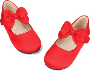 PANDANINJIA Toddler/Little Kid Girl's Angela Dress Mary Jane Ballet Flats Bow Flower Girl Wedding Party Ballerina Flat Shoes