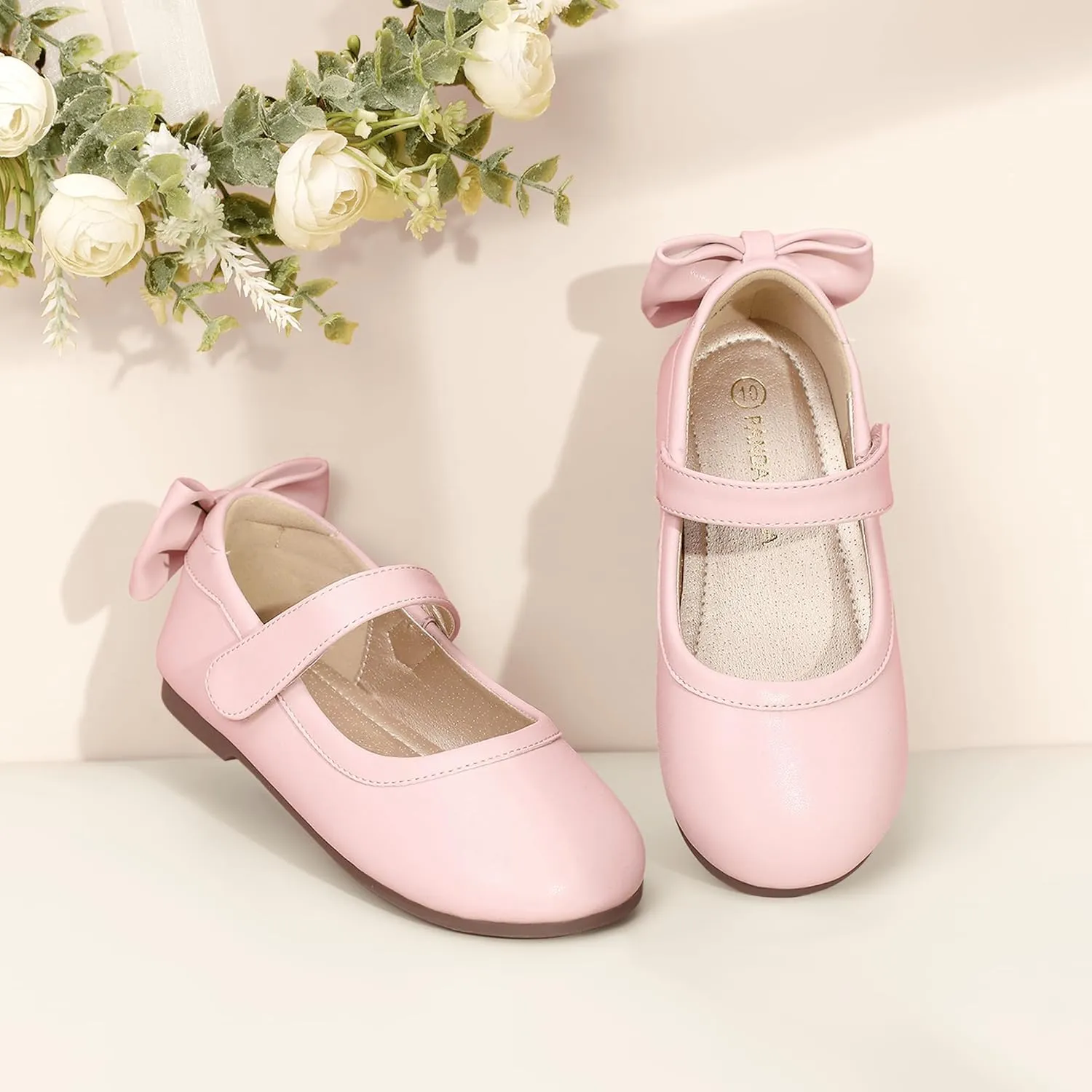 PANDANINJIA Toddler/Little Kid Girl's Angela Dress Mary Jane Ballet Flats Bow Flower Girl Wedding Party Ballerina Flat Shoes