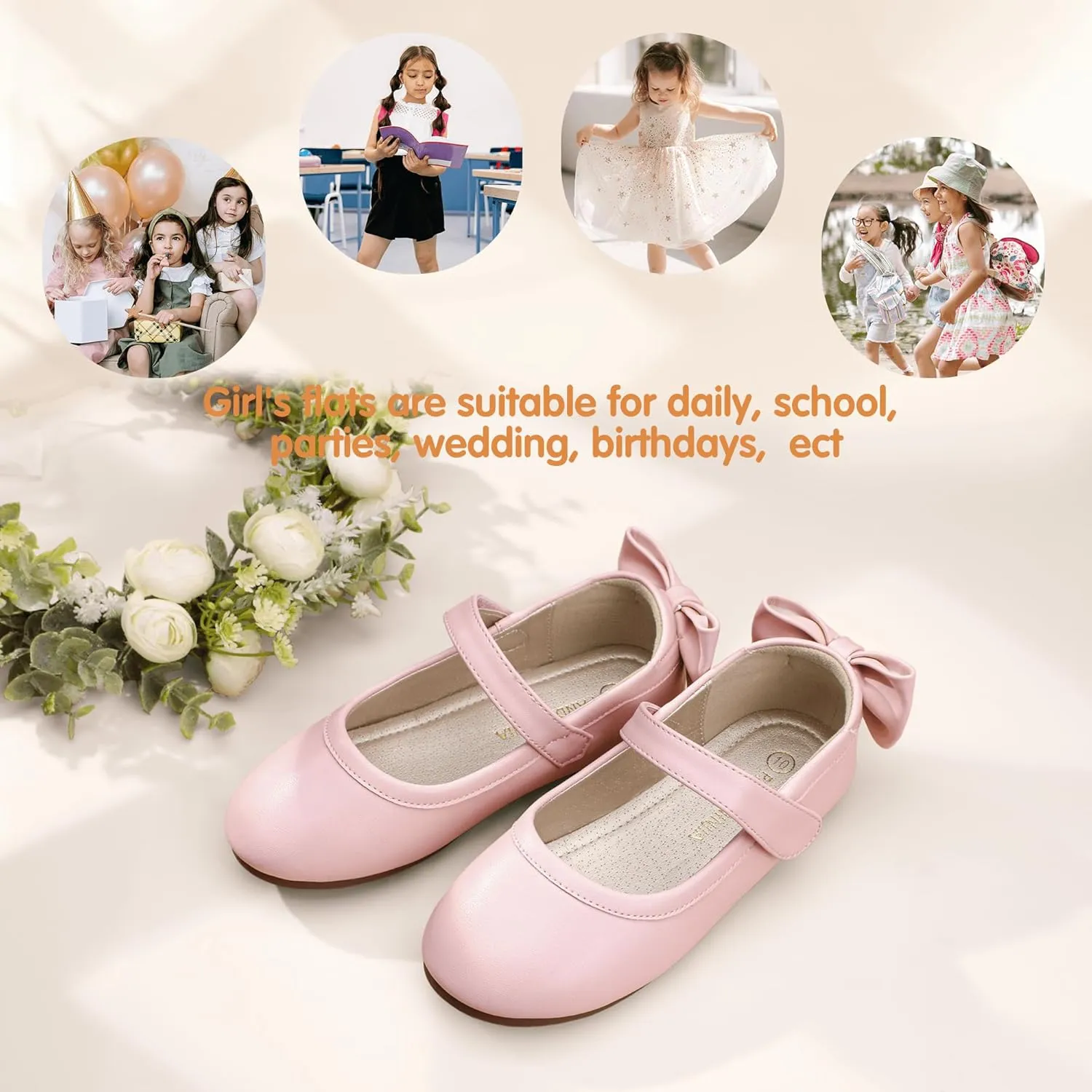 PANDANINJIA Toddler/Little Kid Girl's Angela Dress Mary Jane Ballet Flats Bow Flower Girl Wedding Party Ballerina Flat Shoes
