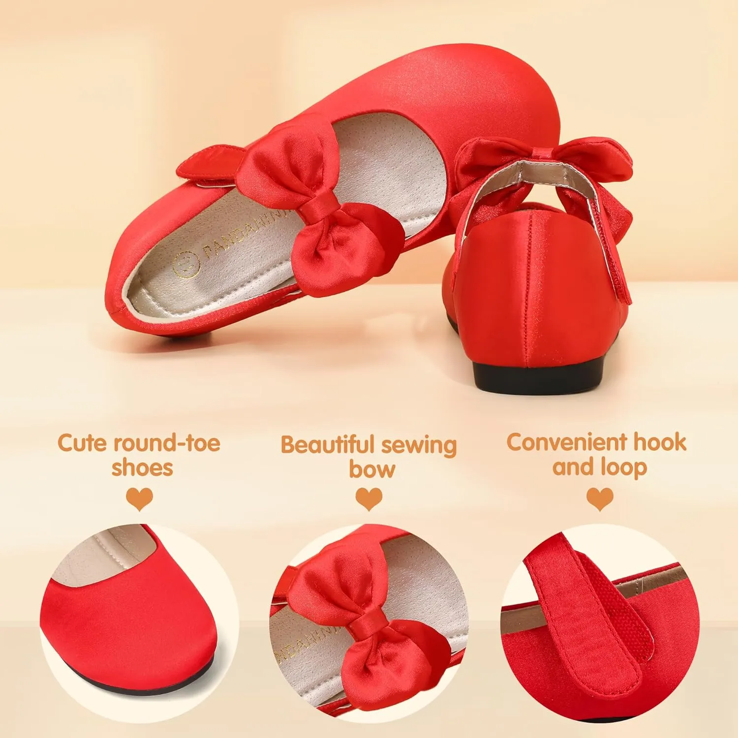 PANDANINJIA Toddler/Little Kid Girl's Angela Dress Mary Jane Ballet Flats Bow Flower Girl Wedding Party Ballerina Flat Shoes