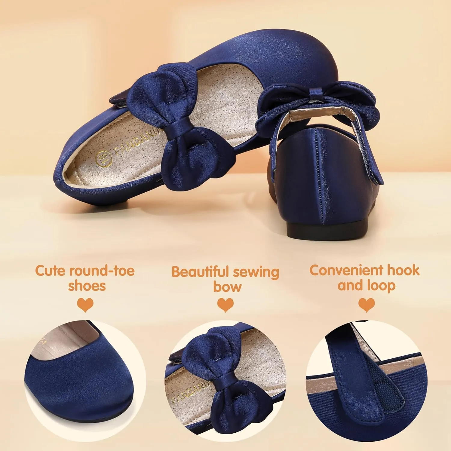 PANDANINJIA Toddler/Little Kid Girl's Angela Dress Mary Jane Ballet Flats Bow Flower Girl Wedding Party Ballerina Flat Shoes