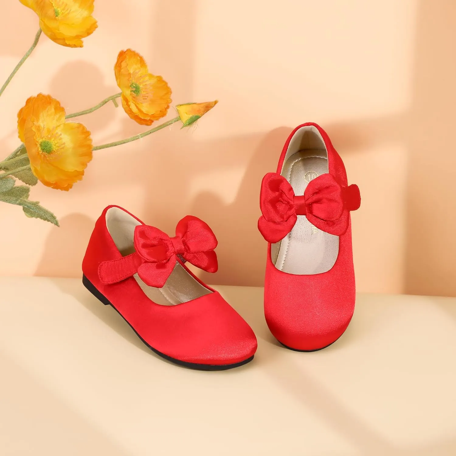 PANDANINJIA Toddler/Little Kid Girl's Angela Dress Mary Jane Ballet Flats Bow Flower Girl Wedding Party Ballerina Flat Shoes
