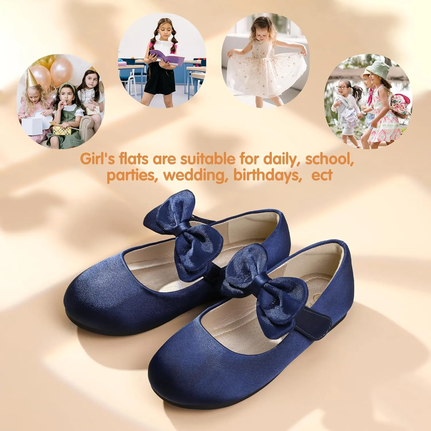 PANDANINJIA Toddler/Little Kid Girl's Angela Dress Mary Jane Ballet Flats Bow Flower Girl Wedding Party Ballerina Flat Shoes