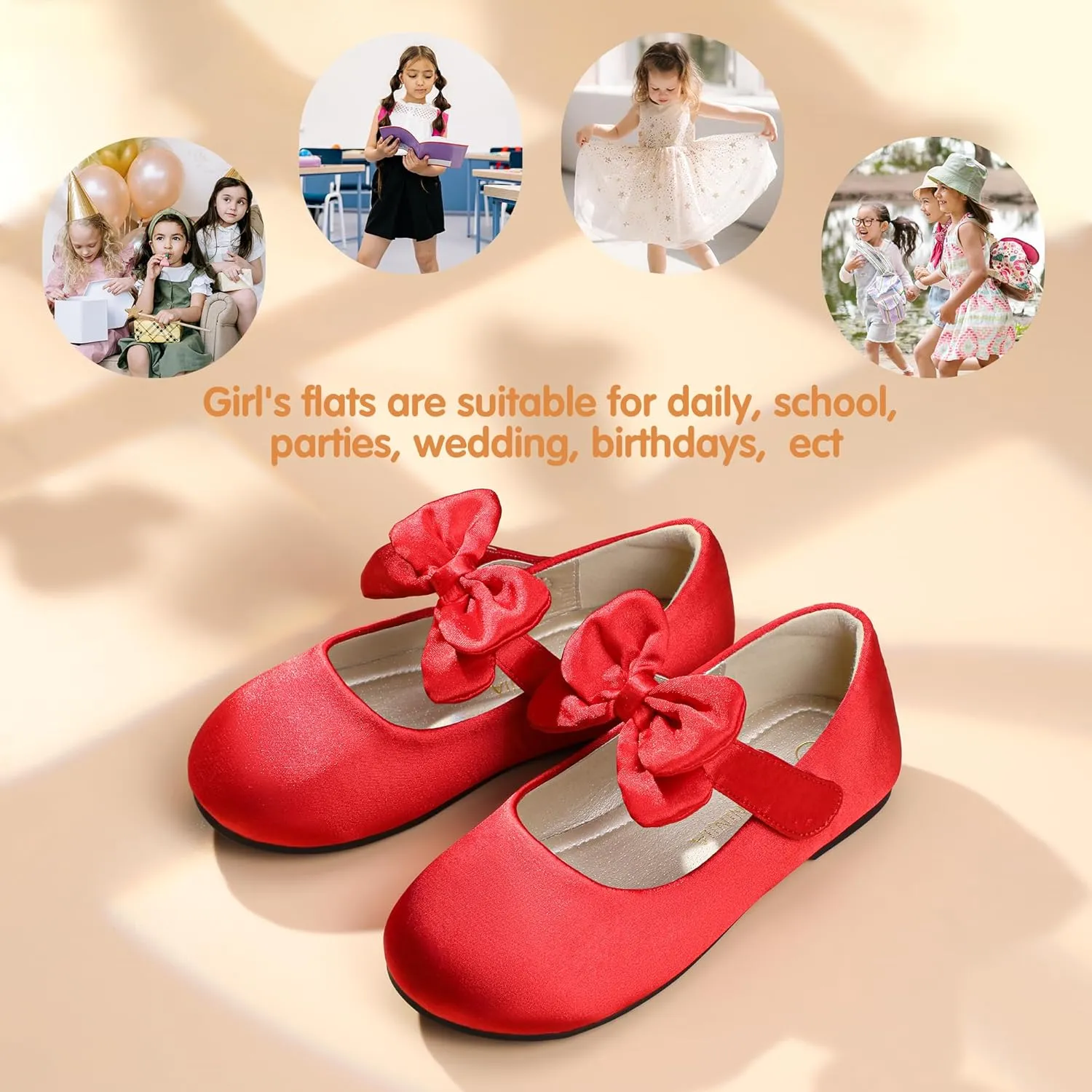 PANDANINJIA Toddler/Little Kid Girl's Angela Dress Mary Jane Ballet Flats Bow Flower Girl Wedding Party Ballerina Flat Shoes