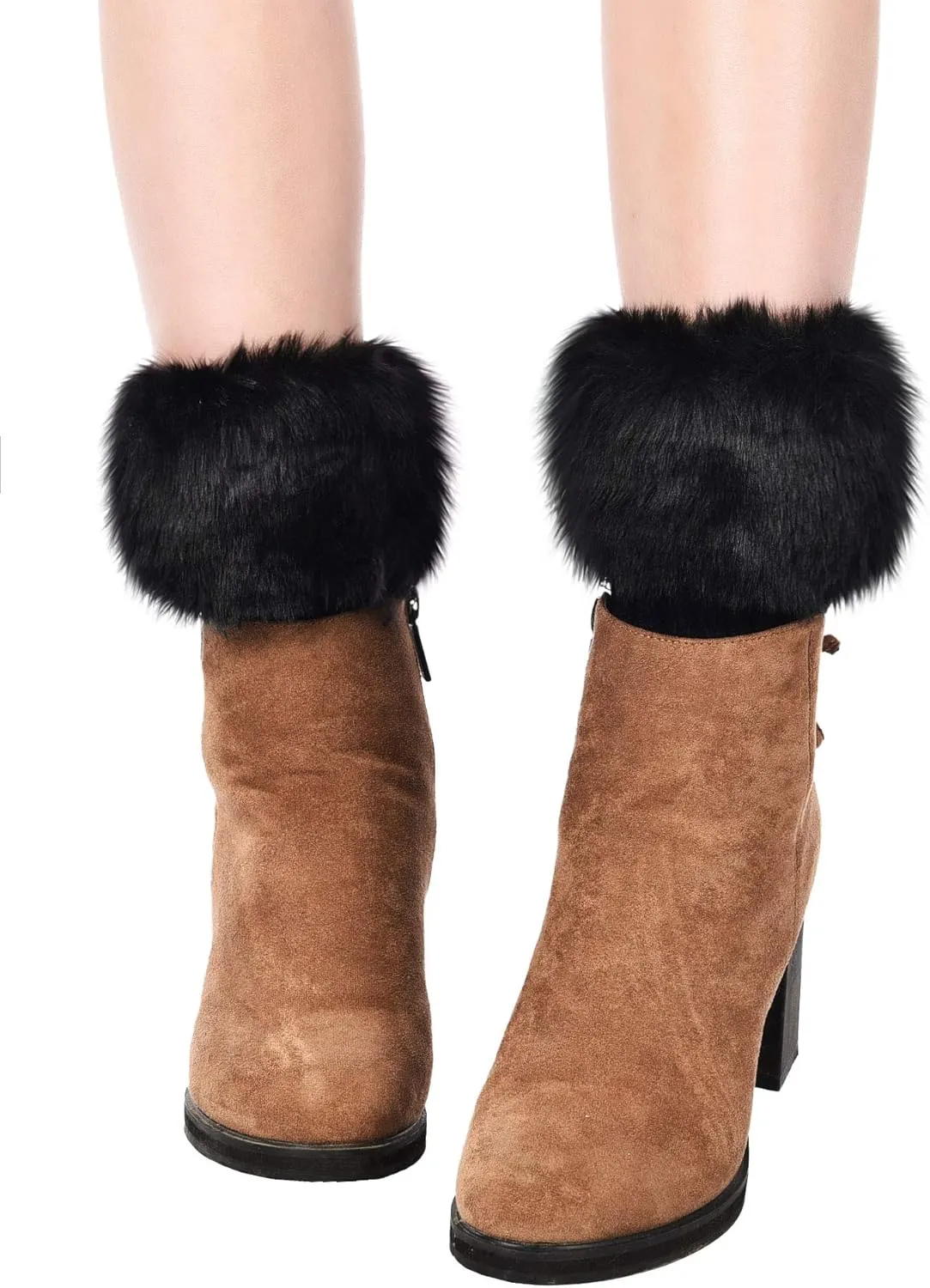 Pangda 4 Pairs Women Faux Fur Leg Warmers for Winter - Furry Fuzzy Knitted Boot Socks