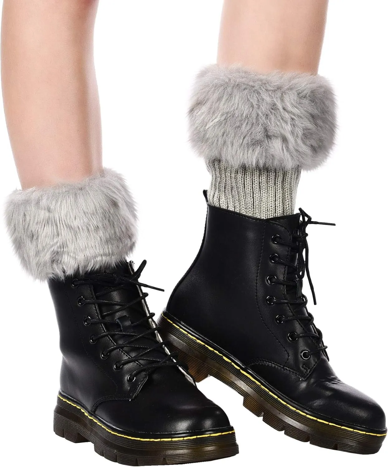 Pangda 4 Pairs Women Faux Fur Leg Warmers for Winter - Furry Fuzzy Knitted Boot Socks