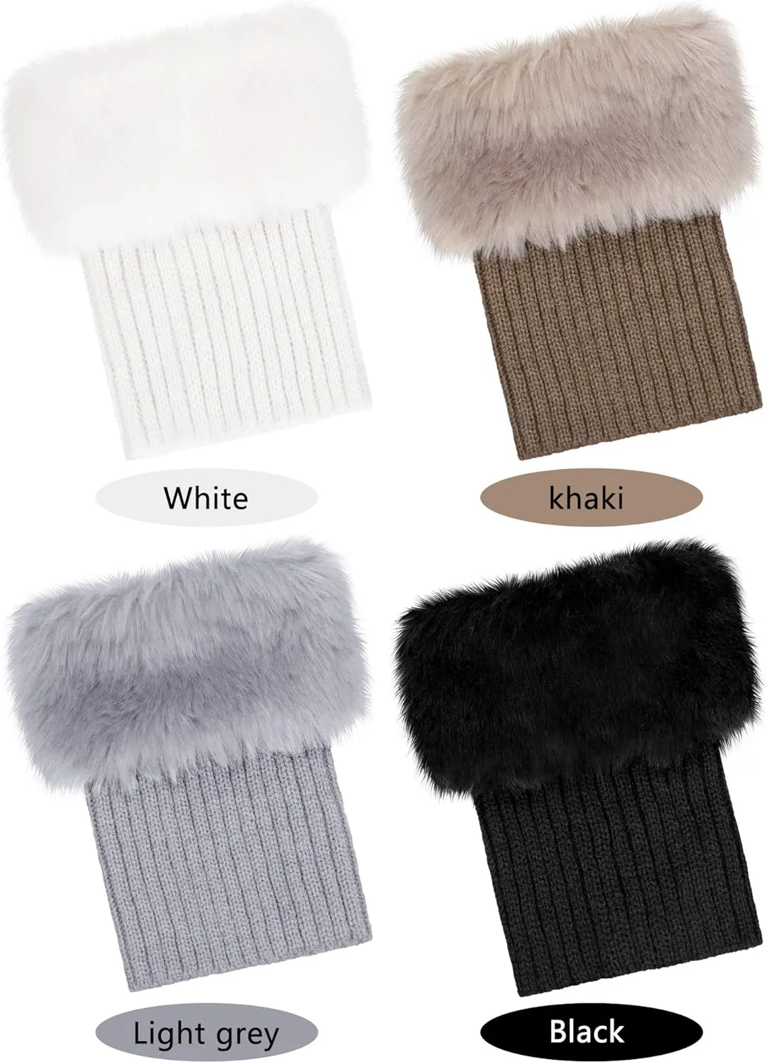 Pangda 4 Pairs Women Faux Fur Leg Warmers for Winter - Furry Fuzzy Knitted Boot Socks
