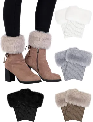 Pangda 4 Pairs Women Faux Fur Leg Warmers for Winter - Furry Fuzzy Knitted Boot Socks