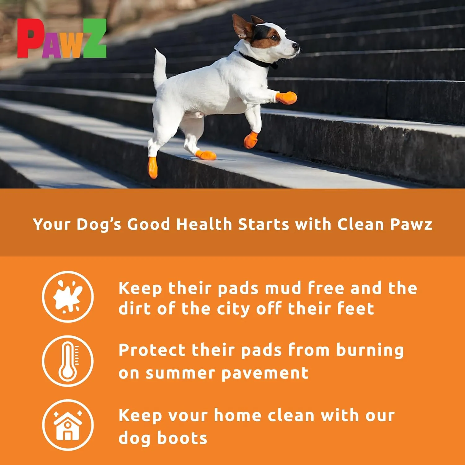 PawZ Rubber Dog Boots for Paws to 2" - All-Weather Dog Booties for Hot Pavement, Sand, Snow, Mud, and Rain - Anti Slip Dog Socks - XS, Orange
