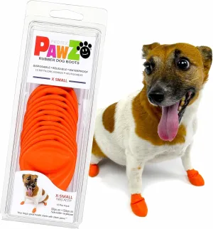 PawZ Rubber Dog Boots for Paws to 2" - All-Weather Dog Booties for Hot Pavement, Sand, Snow, Mud, and Rain - Anti Slip Dog Socks - XS, Orange