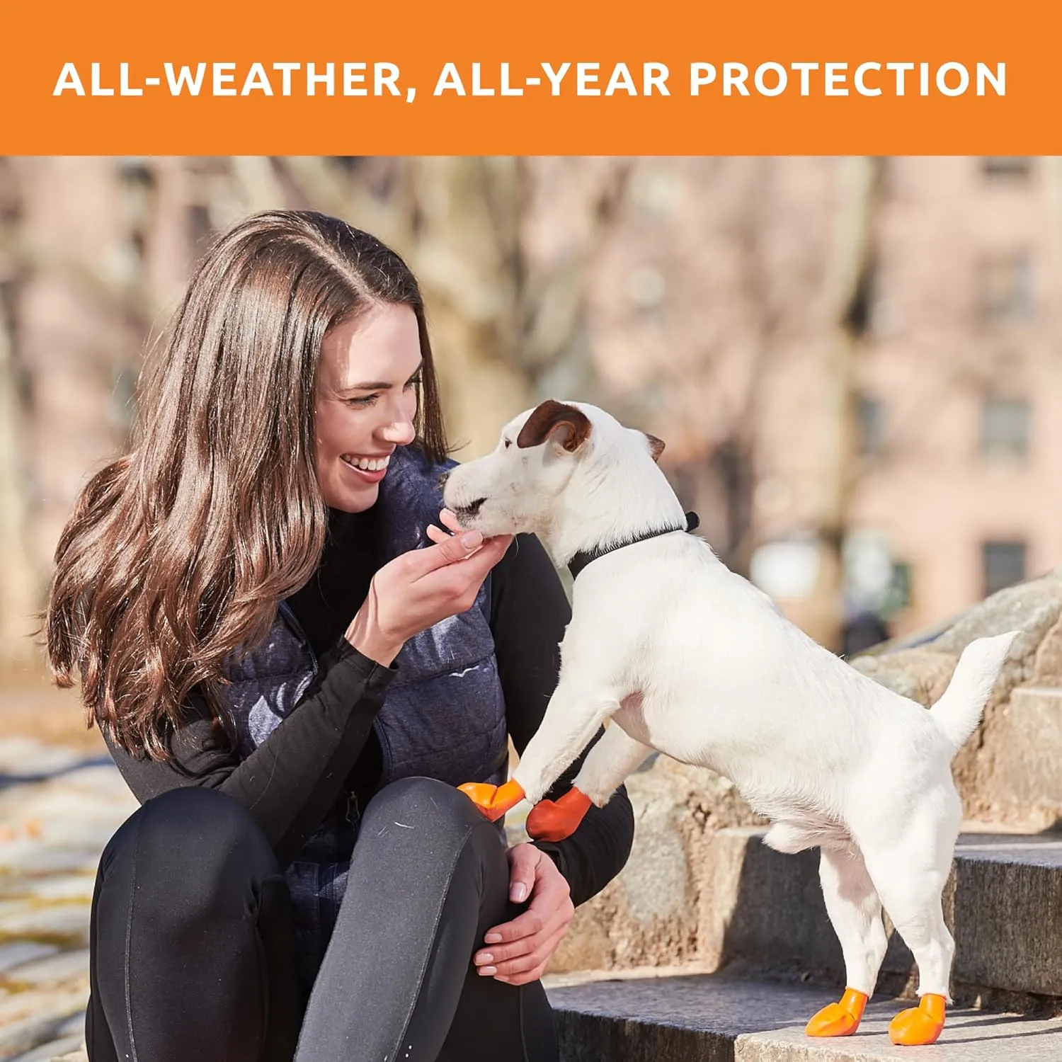 PawZ Rubber Dog Boots for Paws to 2" - All-Weather Dog Booties for Hot Pavement, Sand, Snow, Mud, and Rain - Anti Slip Dog Socks - XS, Orange