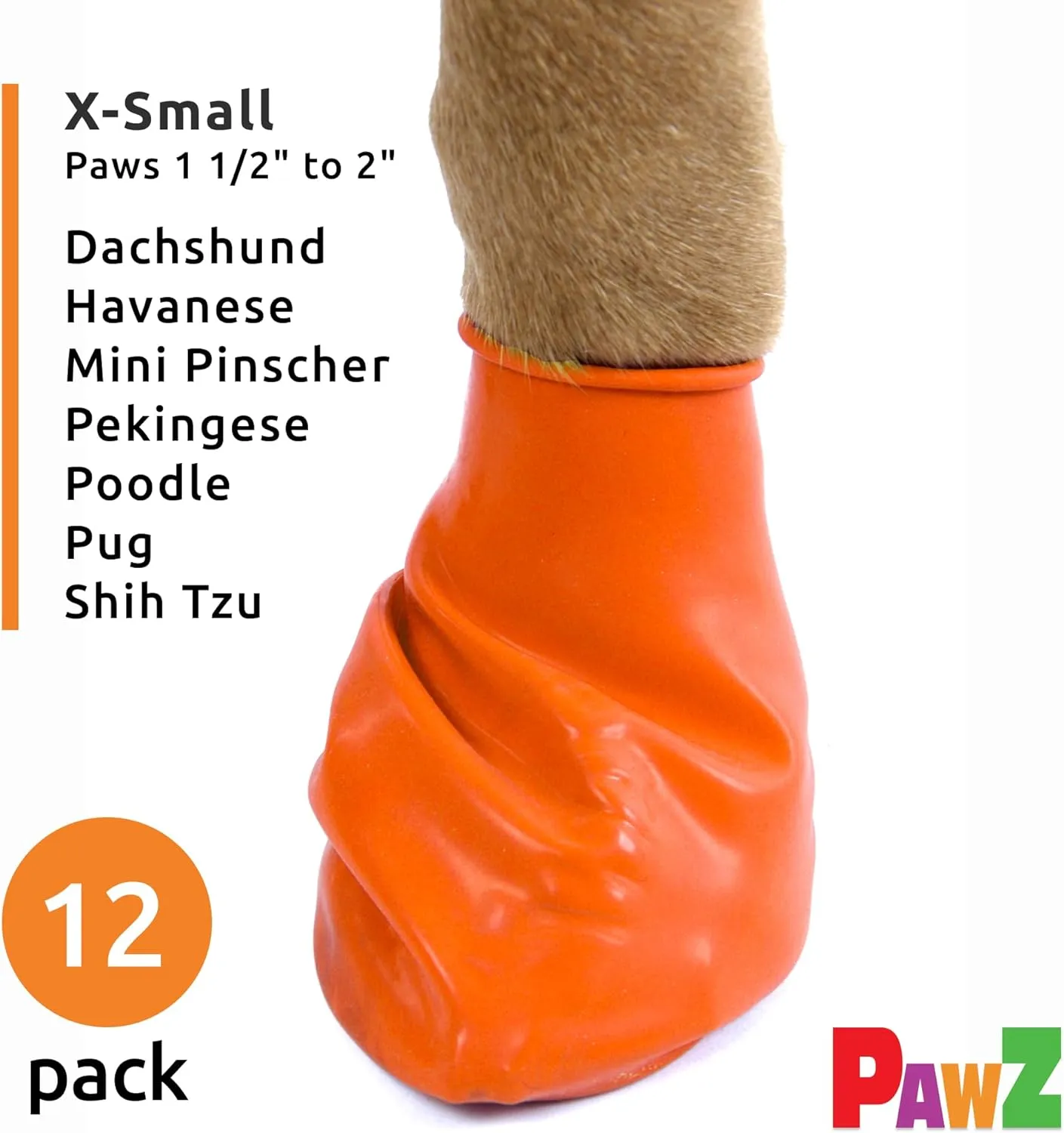 PawZ Rubber Dog Boots for Paws to 2" - All-Weather Dog Booties for Hot Pavement, Sand, Snow, Mud, and Rain - Anti Slip Dog Socks - XS, Orange