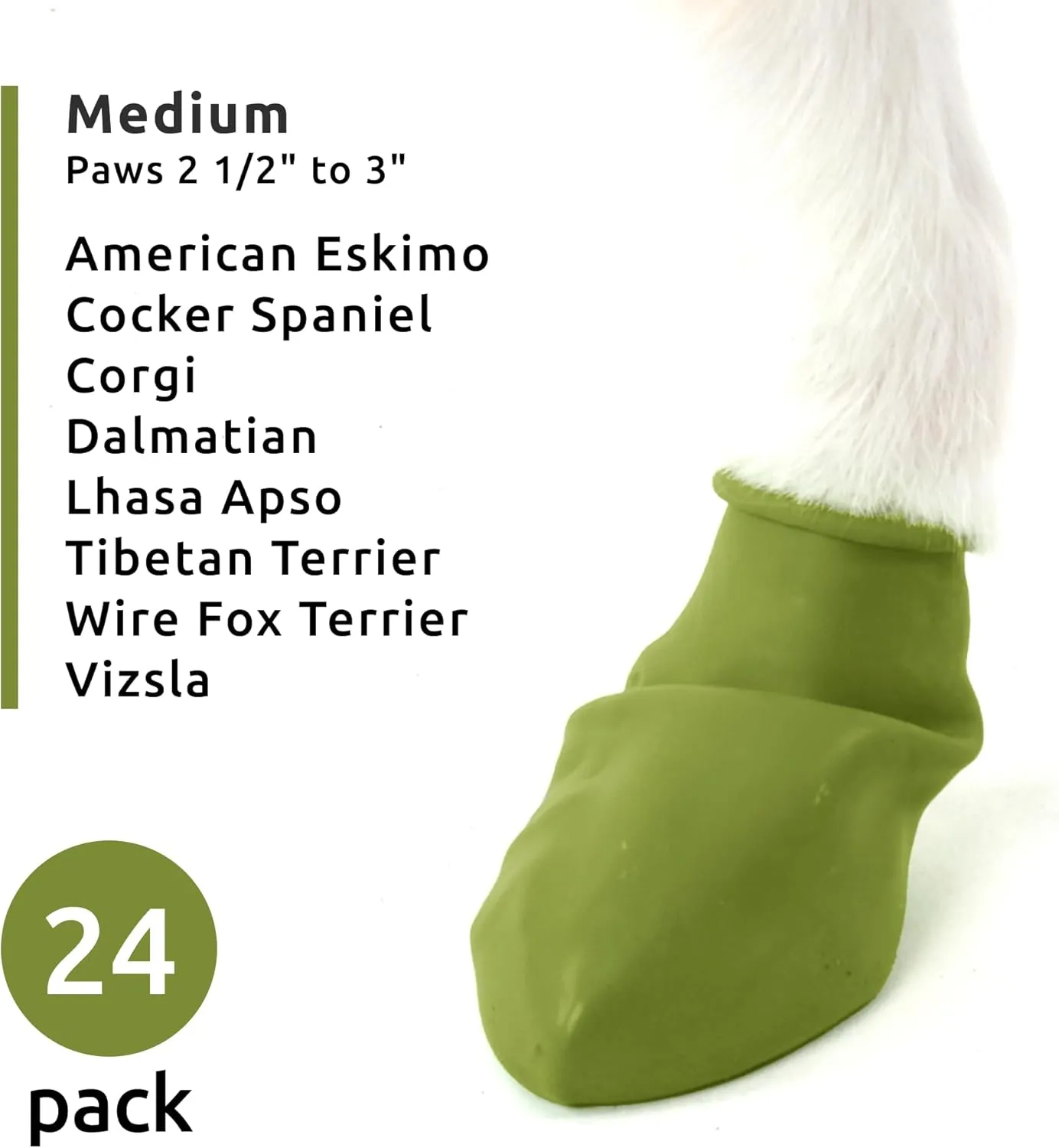 PawZ Rubber Dog Boots for Paws up to 3", 24 Total (2 Packs of 12) - All-Weather Dog Booties for Hot Pavement, Snow, Mud, and Rain - Waterproof, Anti Slip Dog Socks - Medium, Olive Green