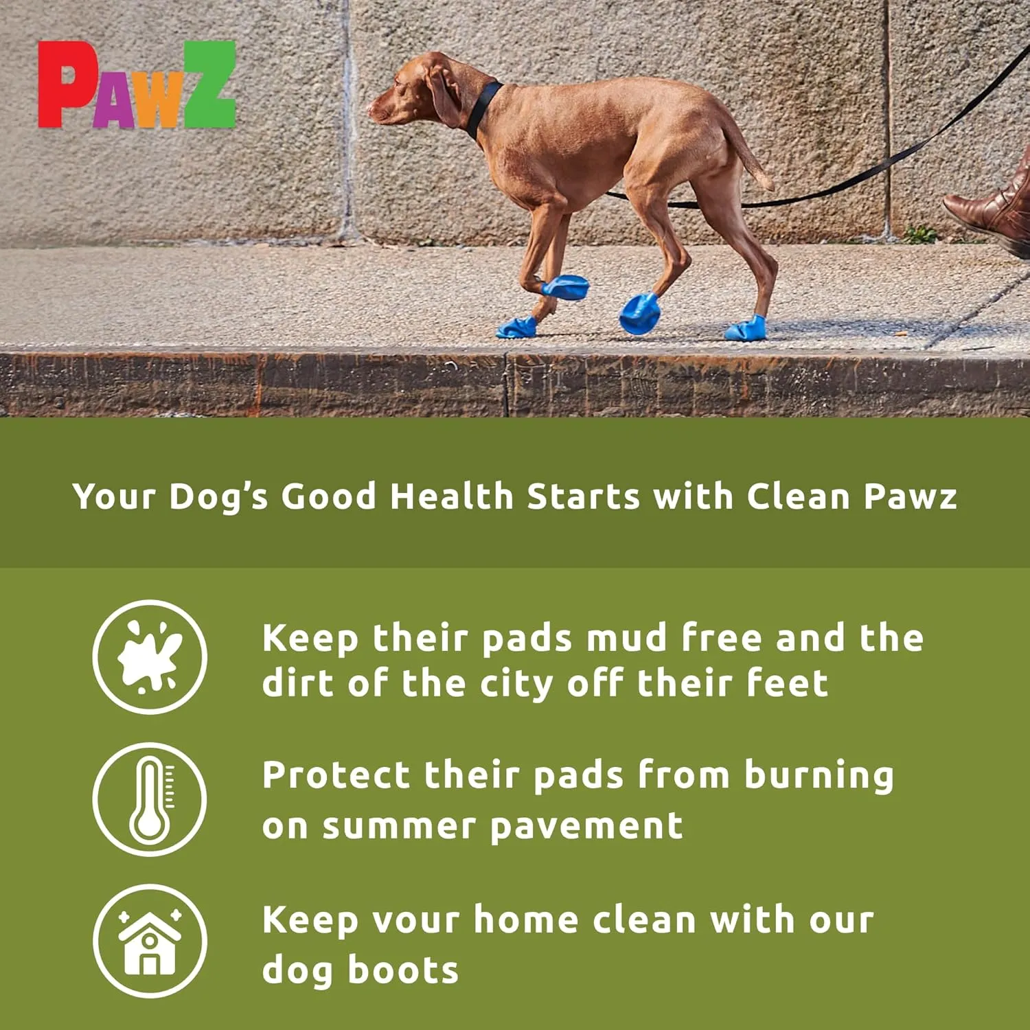 PawZ Rubber Dog Boots for Paws up to 3", 24 Total (2 Packs of 12) - All-Weather Dog Booties for Hot Pavement, Snow, Mud, and Rain - Waterproof, Anti Slip Dog Socks - Medium, Olive Green