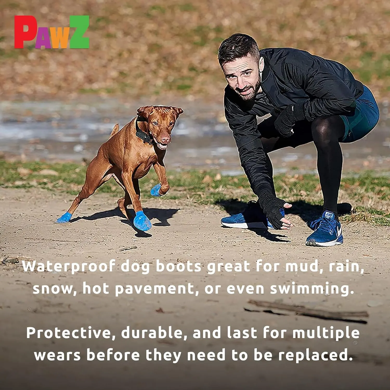 PawZ Rubber Dog Boots for Paws up to 3", 24 Total (2 Packs of 12) - All-Weather Dog Booties for Hot Pavement, Snow, Mud, and Rain - Waterproof, Anti Slip Dog Socks - Medium, Olive Green