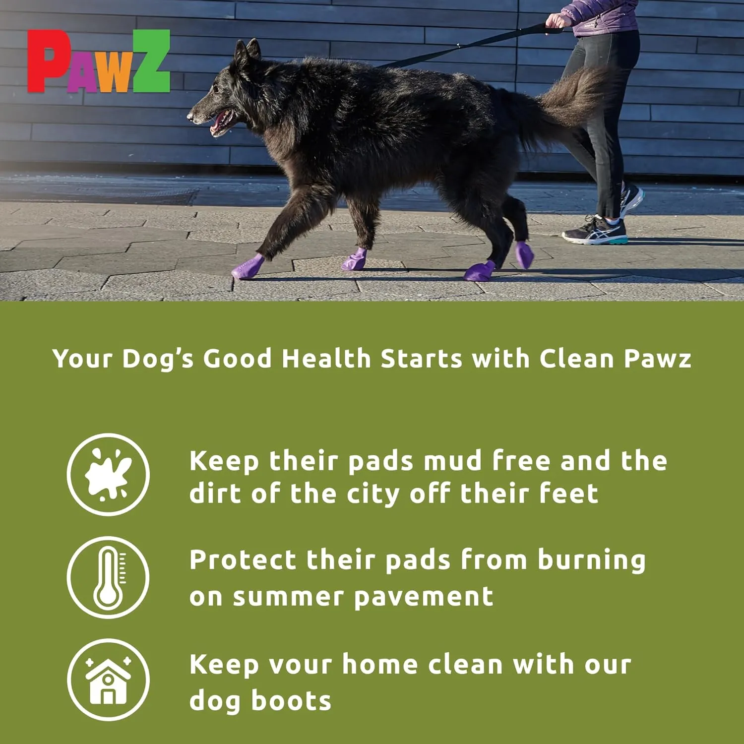 PawZ Rubber Dog Boots for Paws up to 4", 24 Total (2 Packs of 12) - All-Weather Dog Booties for Hot Pavement, Snow, Mud, and Rain - Waterproof, Anti Slip Dog Socks - Large, Olive Green