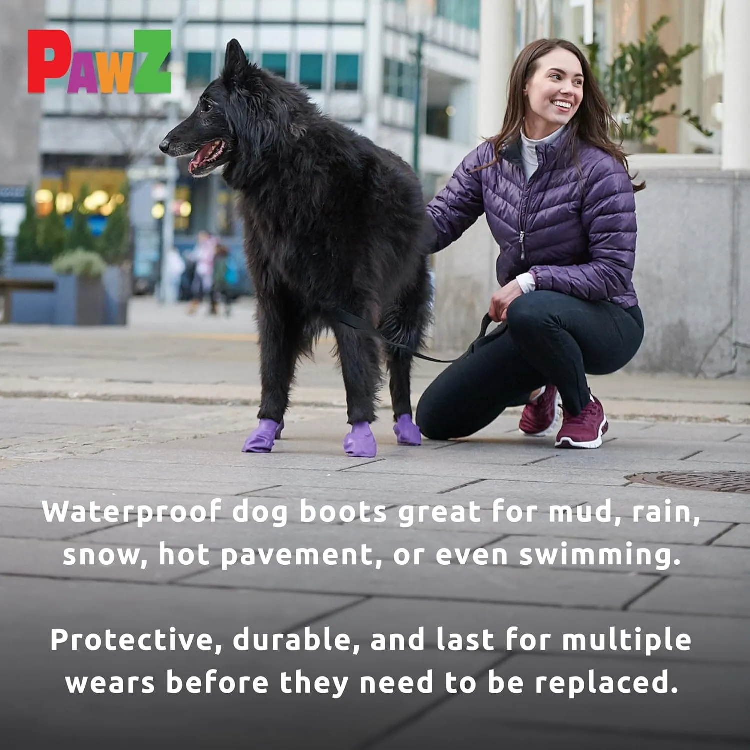PawZ Rubber Dog Boots for Paws up to 4", 24 Total (2 Packs of 12) - All-Weather Dog Booties for Hot Pavement, Snow, Mud, and Rain - Waterproof, Anti Slip Dog Socks - Large, Olive Green