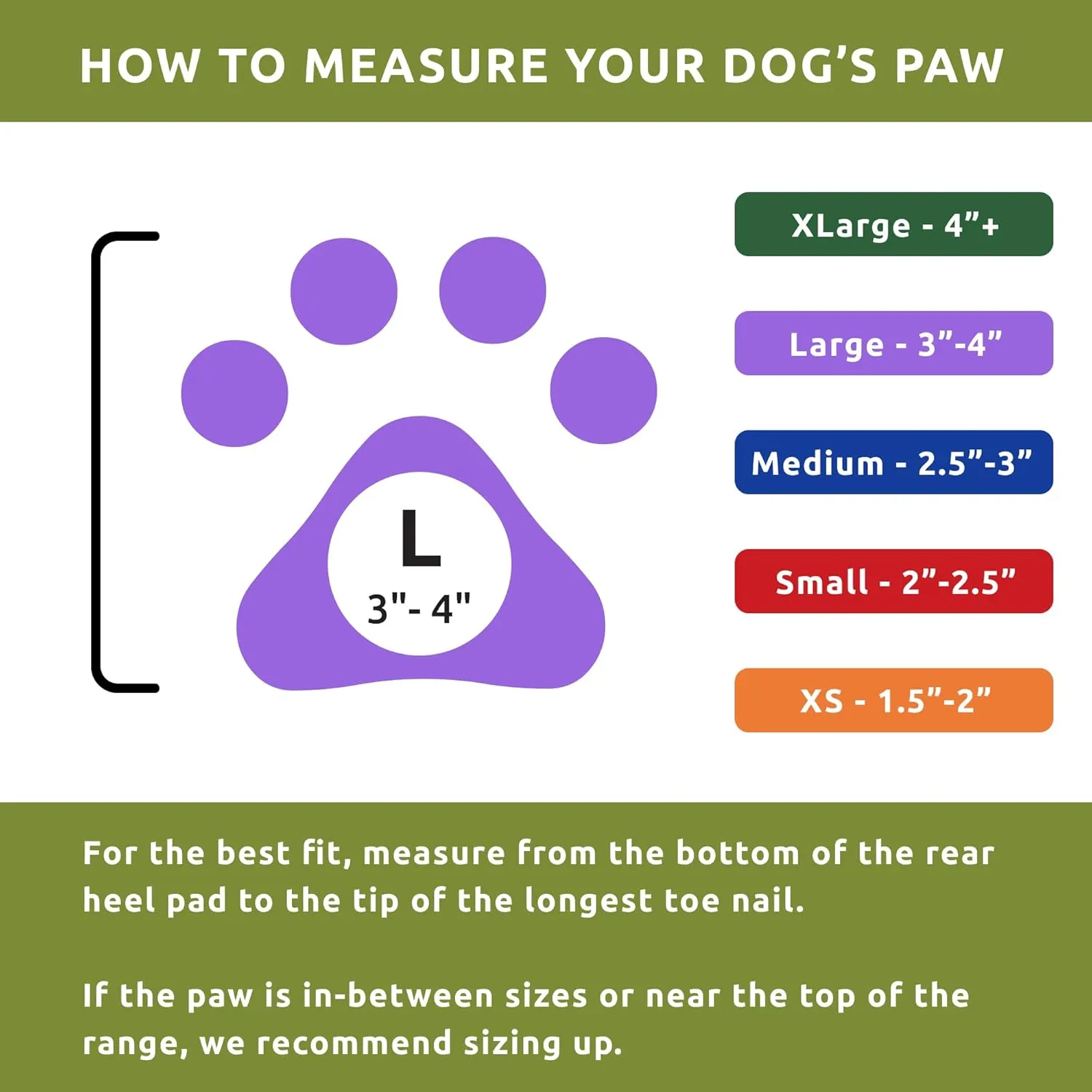 PawZ Rubber Dog Boots for Paws up to 4", 24 Total (2 Packs of 12) - All-Weather Dog Booties for Hot Pavement, Snow, Mud, and Rain - Waterproof, Anti Slip Dog Socks - Large, Olive Green