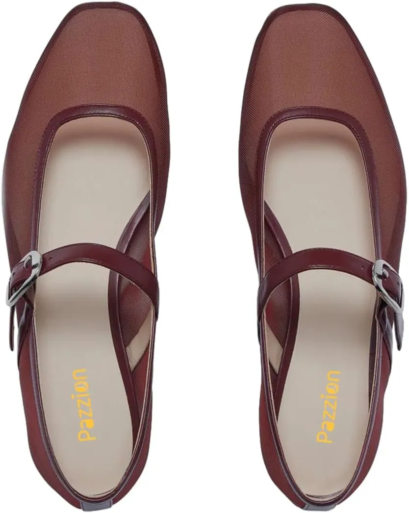 Pazzion Women Comfortable Closed Squared Toe Mary Jane Flats Easy Strap Buckled Slip On Ballet Flat Cozy Walking Dating Dress Shoes Size 4-16 US