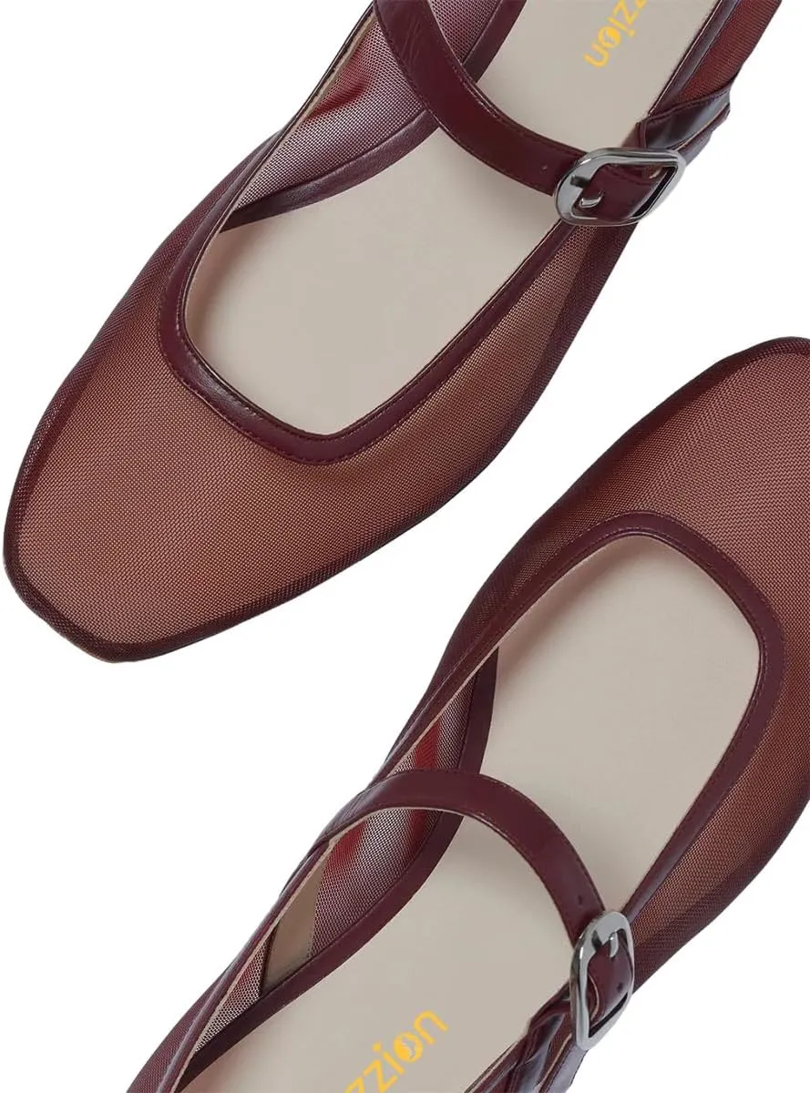 Pazzion Women Comfortable Closed Squared Toe Mary Jane Flats Easy Strap Buckled Slip On Ballet Flat Cozy Walking Dating Dress Shoes Size 4-16 US