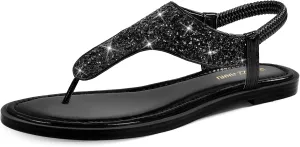 PIZZ ANNU Women's Flat Sandals Elastic Strappy Thong Ankle Strap Summer Dress Beach Gladiator Sandals with Slingback