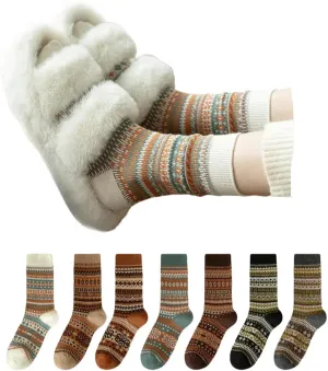 Plaid Socks Retro Argyle High Ankle Sock Women 7 Pairs Double-Needle Double-Layer British Style