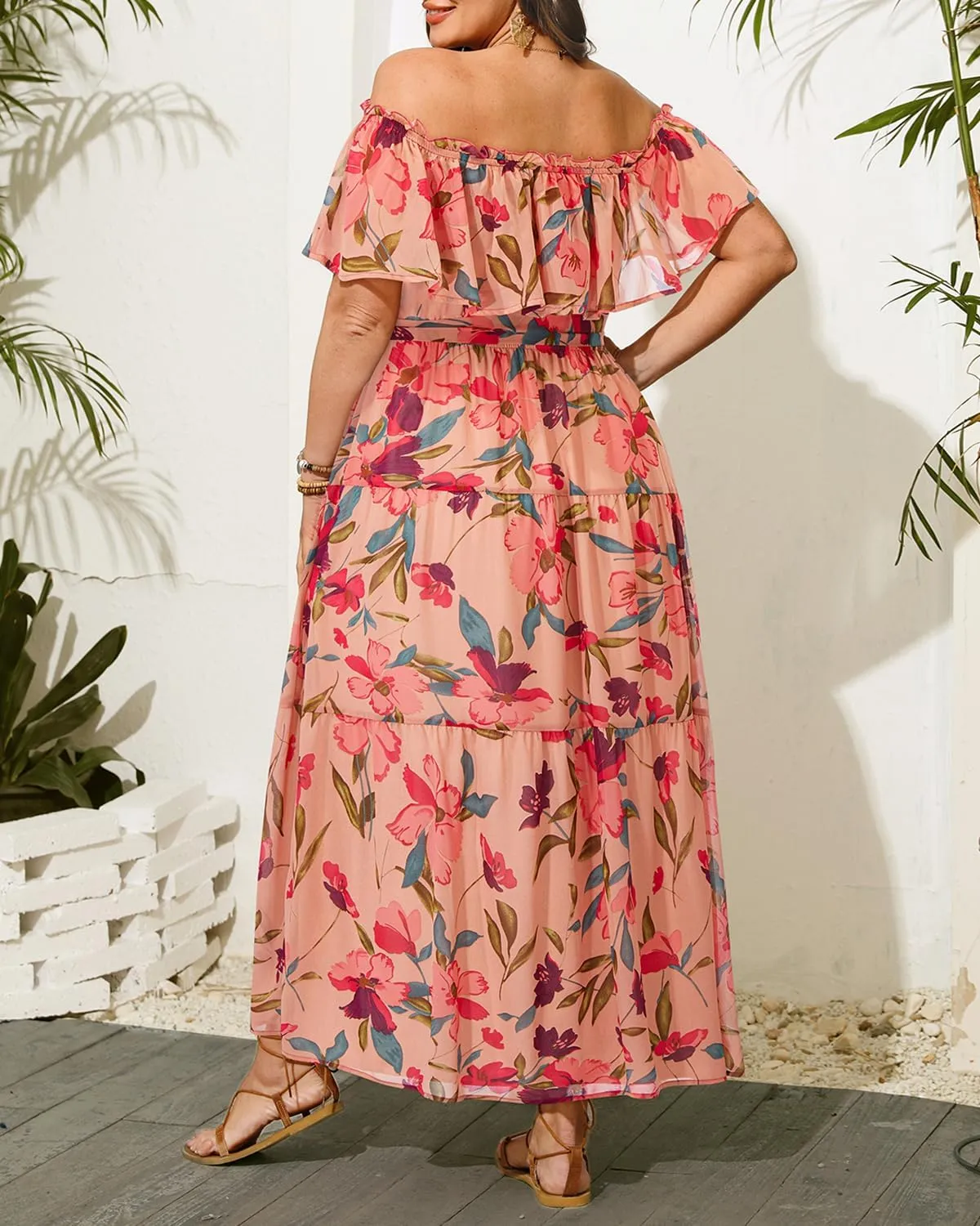 Plus Size Chiffon Off The Shoulder Maxi Long Floral Summer Casual Beach Boho Sundress Women 2024