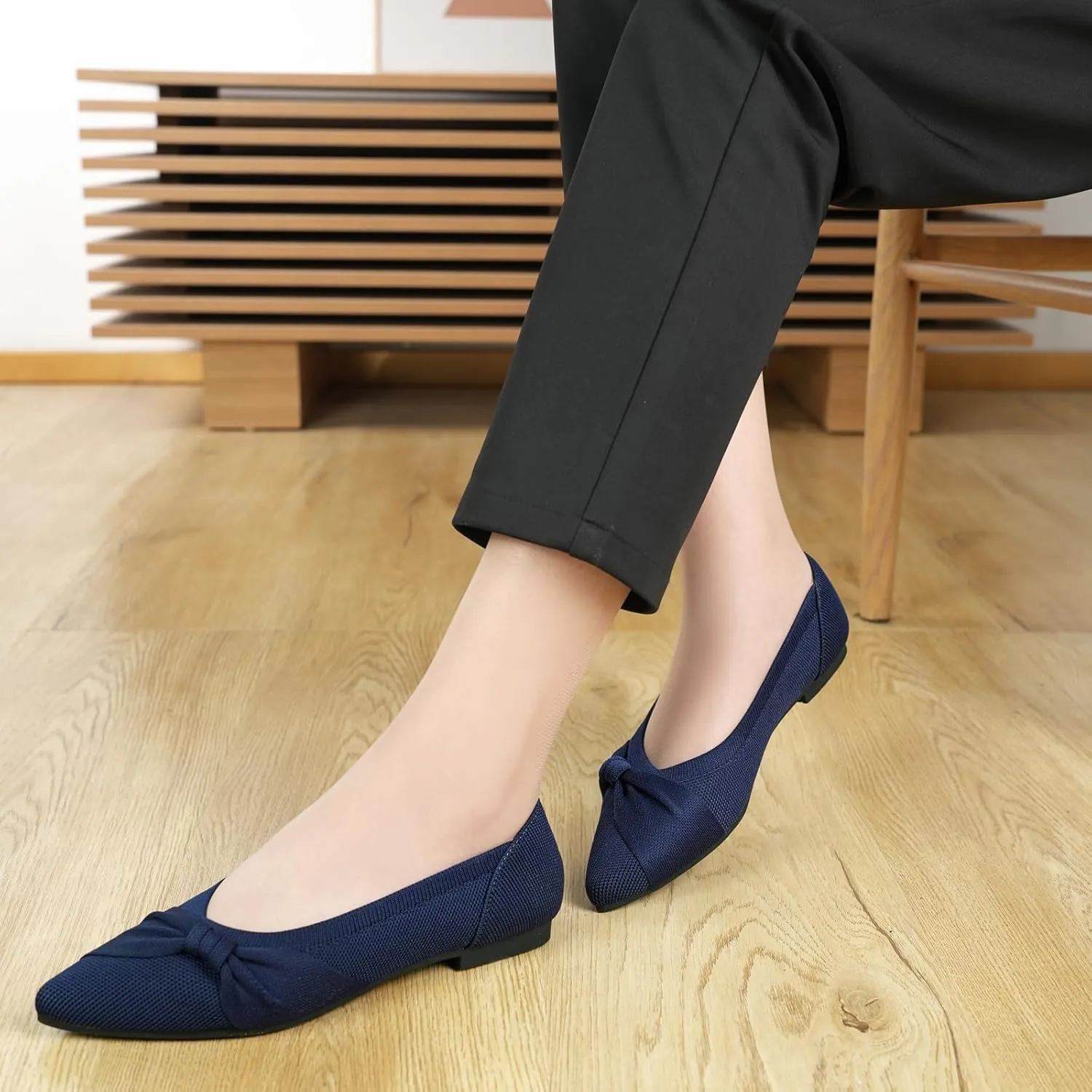 Pointed Toe Flats for Women Ballet Flats Comfortable Dressy Knit Lightweight Casual for Work Office Womens Flats